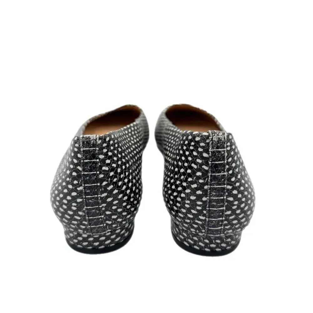 Antonio Melani Vintal Black White Snakeskin Leather Slip On Ballet Flats Shoes